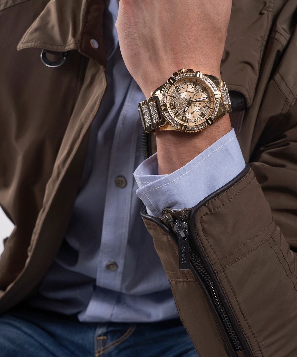 GUESS Mens Gold Tone Multi-function Watch