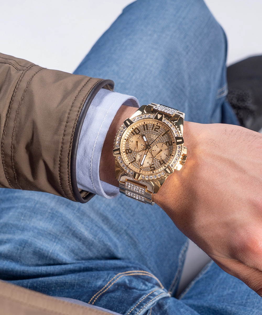 GUESS Mens Gold Tone Multi-function Watch