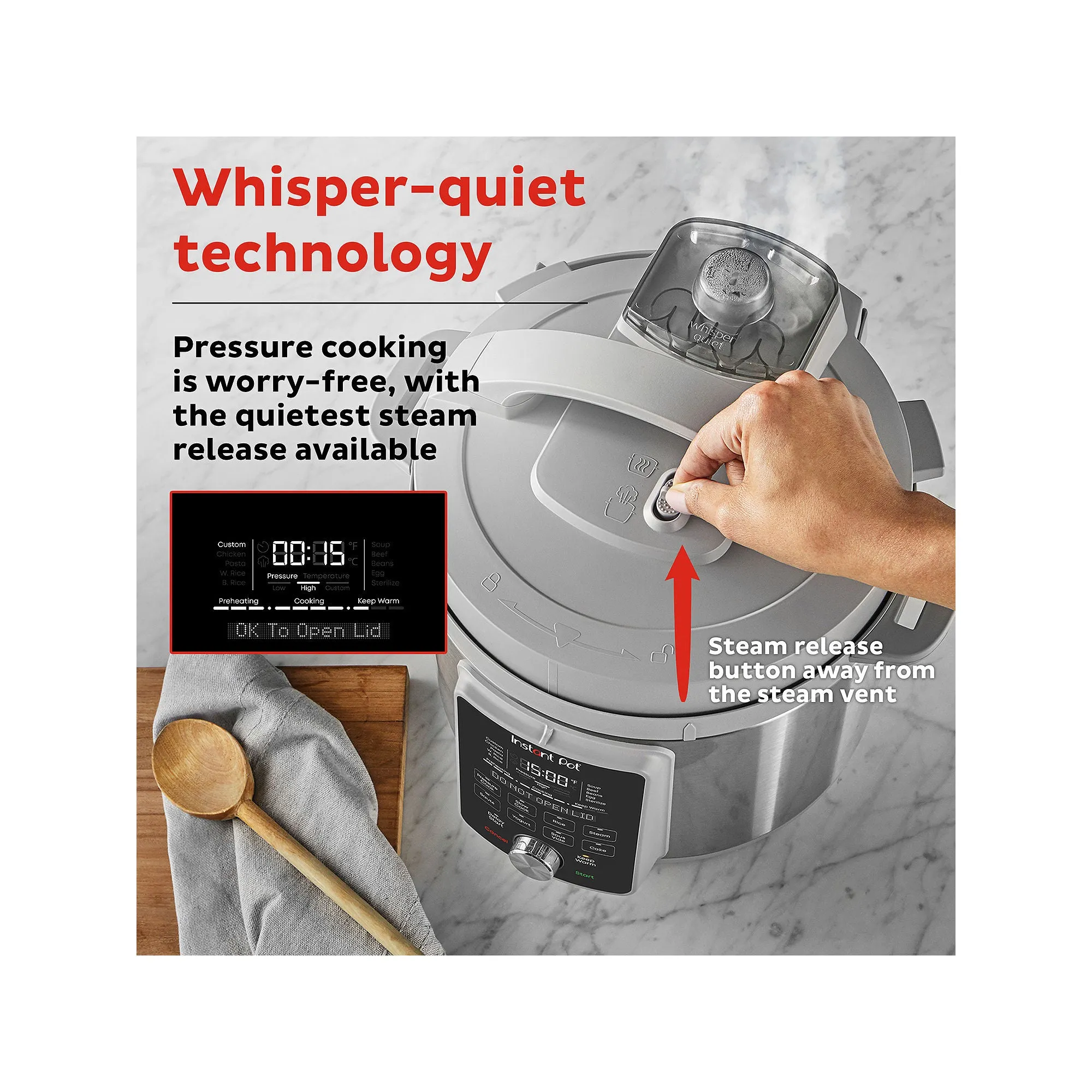 Instant Pot 112-0169-01 6-Quart Whisper Quiet 9-in-1 Electric Pressure Cooker, Slow Cooker, Rice Cooker, Steamer