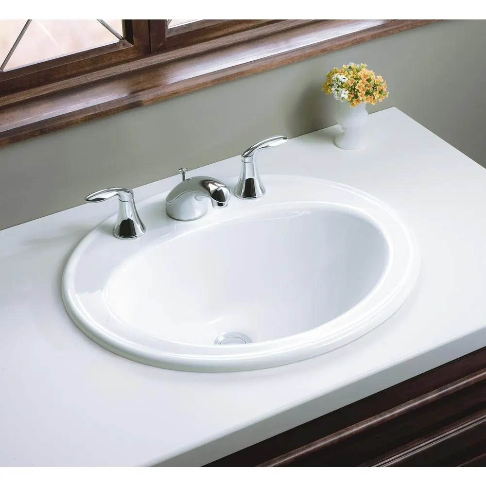 KOHLER K-2196-8-0 Pennington Self-Rimming Bathroom Sink, White
