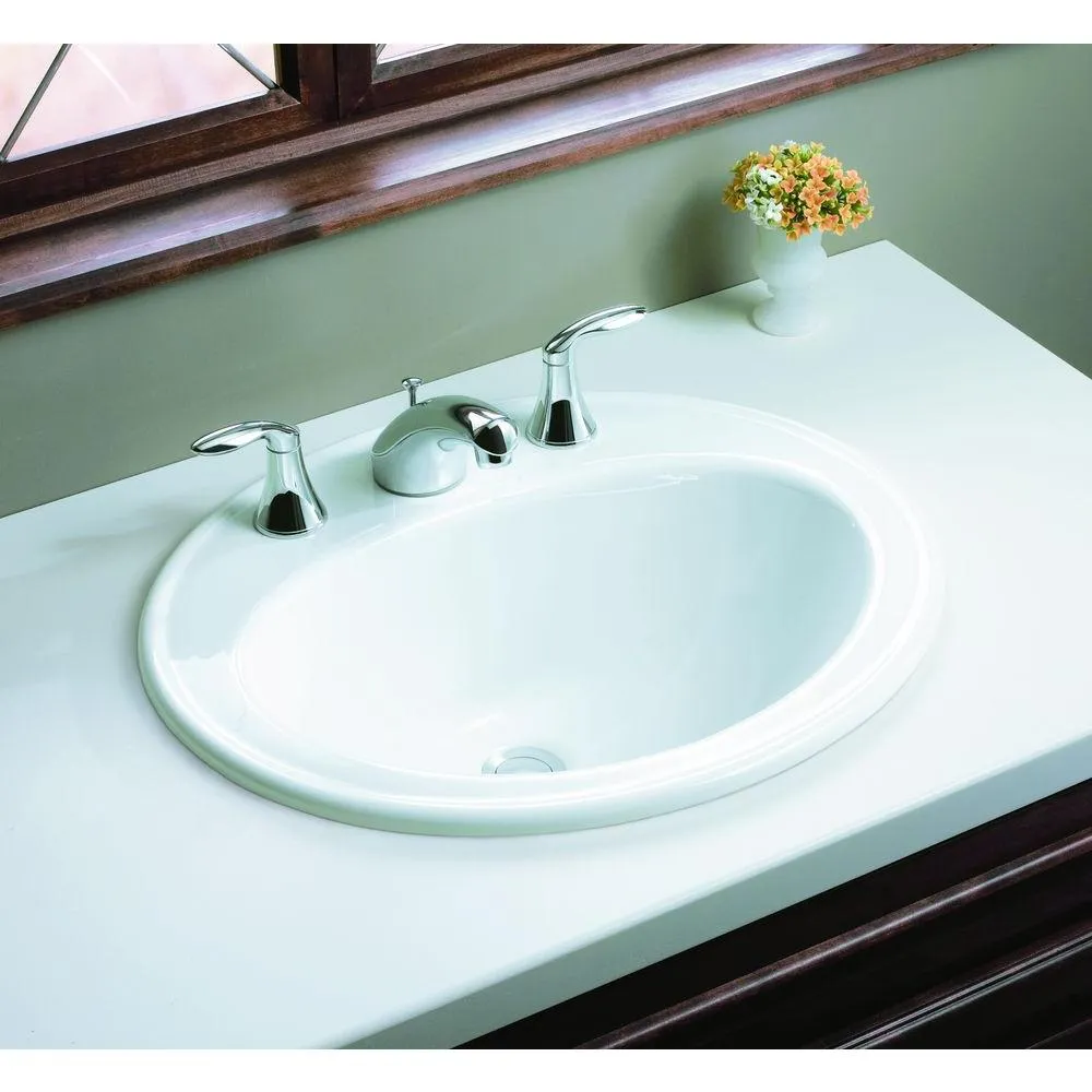 KOHLER K-2196-8-0 Pennington Self-Rimming Bathroom Sink, White