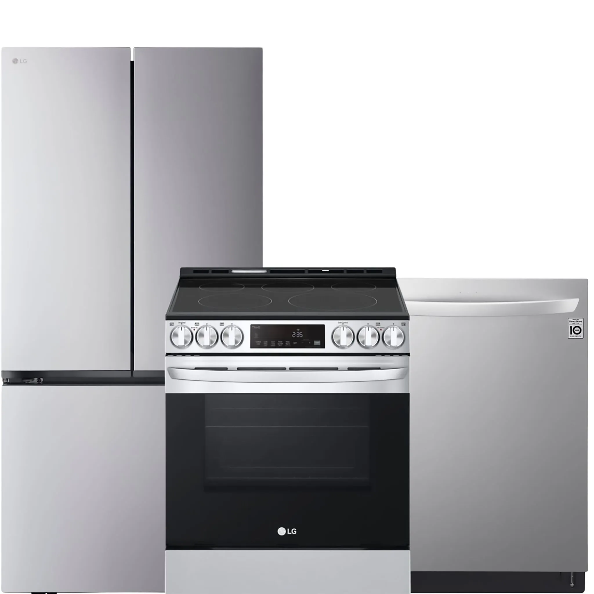 LG Smudge Resistant Stainless Kitchen Package with Counter-Depth Refrigerator, Electric Range & Built-In Dishwasher