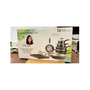 Rachael Ray 12148 13 Pc Create Delicious Aluminum Nonstick Cookware Set, Gray Shimmer