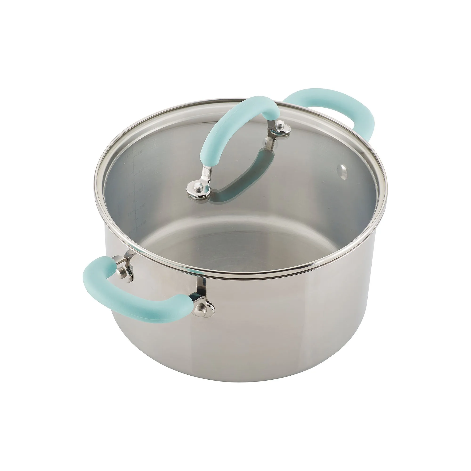 Rachael Ray 70412 10-Piece Create Delicious Stainless Steel Pots and Pans Set, Cookware Set, Light Blue Handles