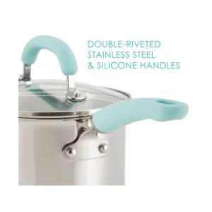 Rachael Ray 70412 10-Piece Create Delicious Stainless Steel Pots and Pans Set, Cookware Set, Light Blue Handles