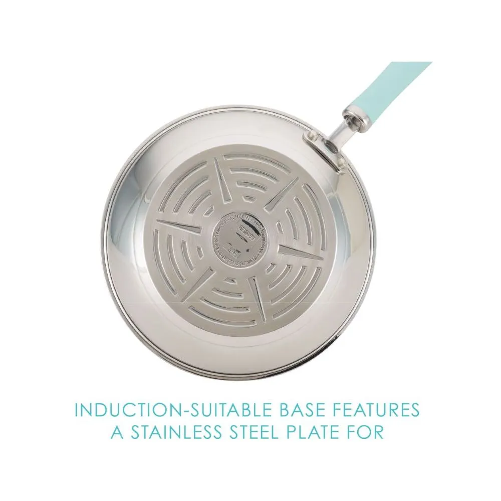 Rachael Ray 70412 10-Piece Create Delicious Stainless Steel Pots and Pans Set, Cookware Set, Light Blue Handles