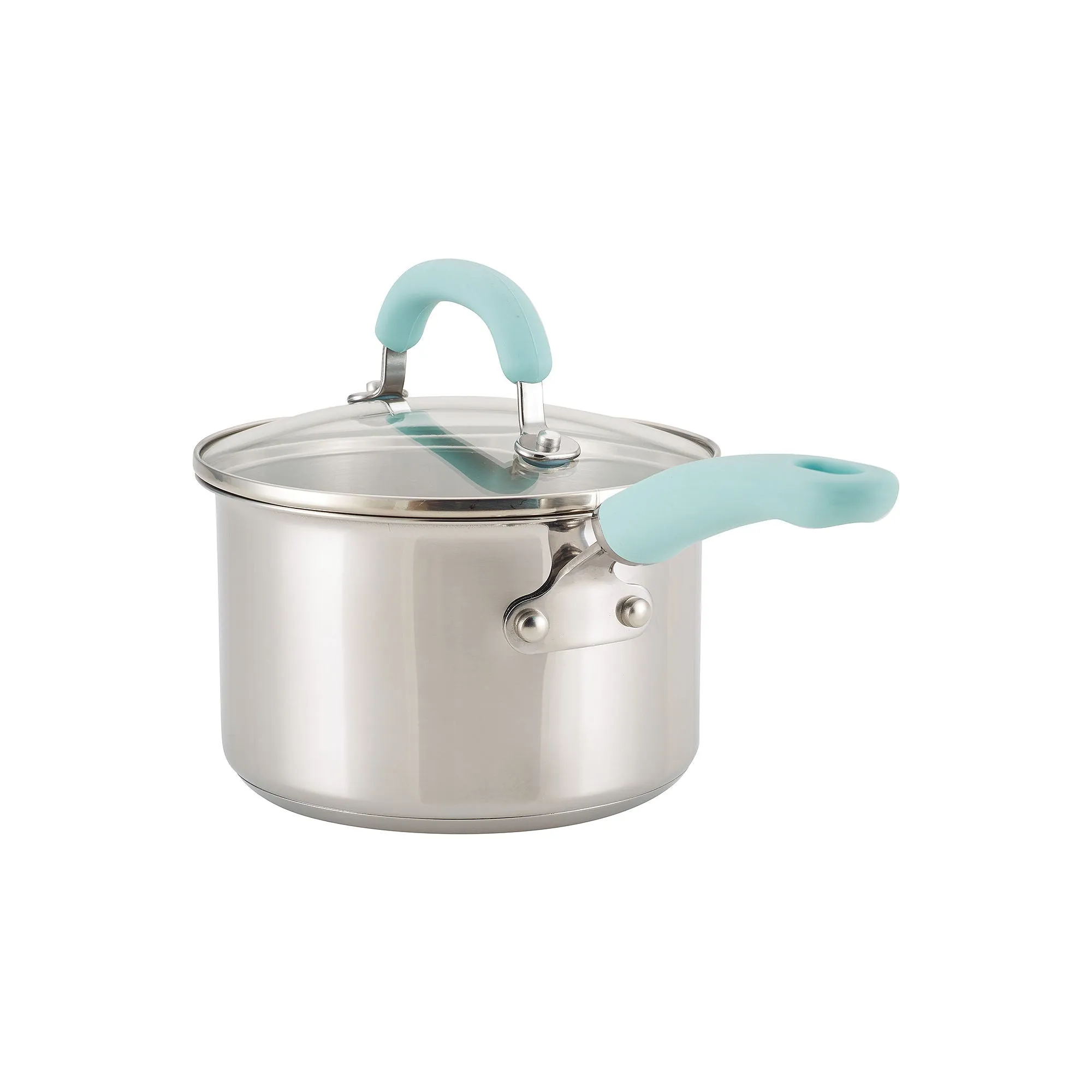 Rachael Ray 70412 10-Piece Create Delicious Stainless Steel Pots and Pans Set, Cookware Set, Light Blue Handles