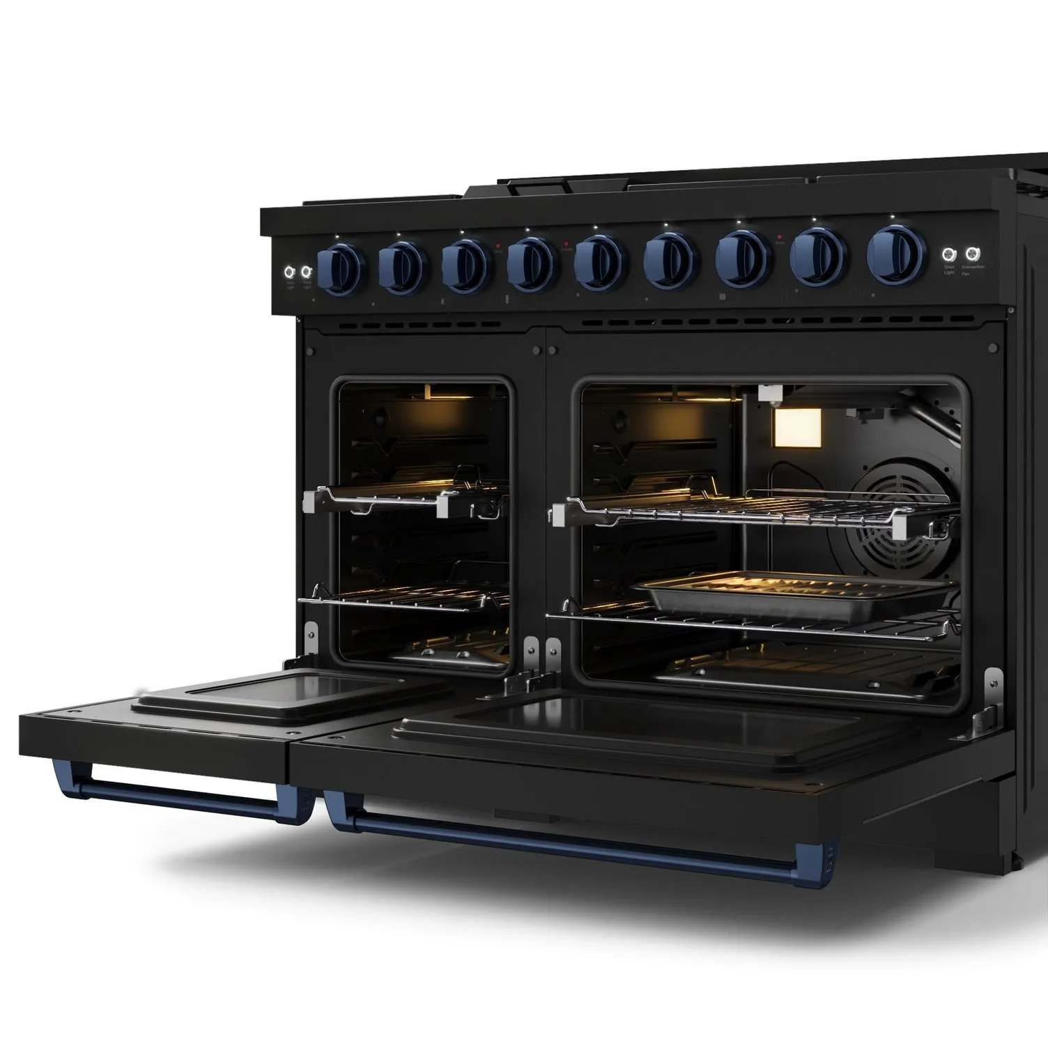 Thor Kitchen Black Stainless Steel Freestanding Professional Double Oven Gas Range|Gordon Ramsay Series (7 cu.ft.) - RSG48EB-BLU