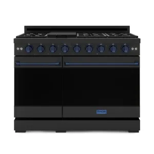 Thor Kitchen Black Stainless Steel Freestanding Professional Double Oven Gas Range|Gordon Ramsay Series (7 cu.ft.) - RSG48EB-BLU
