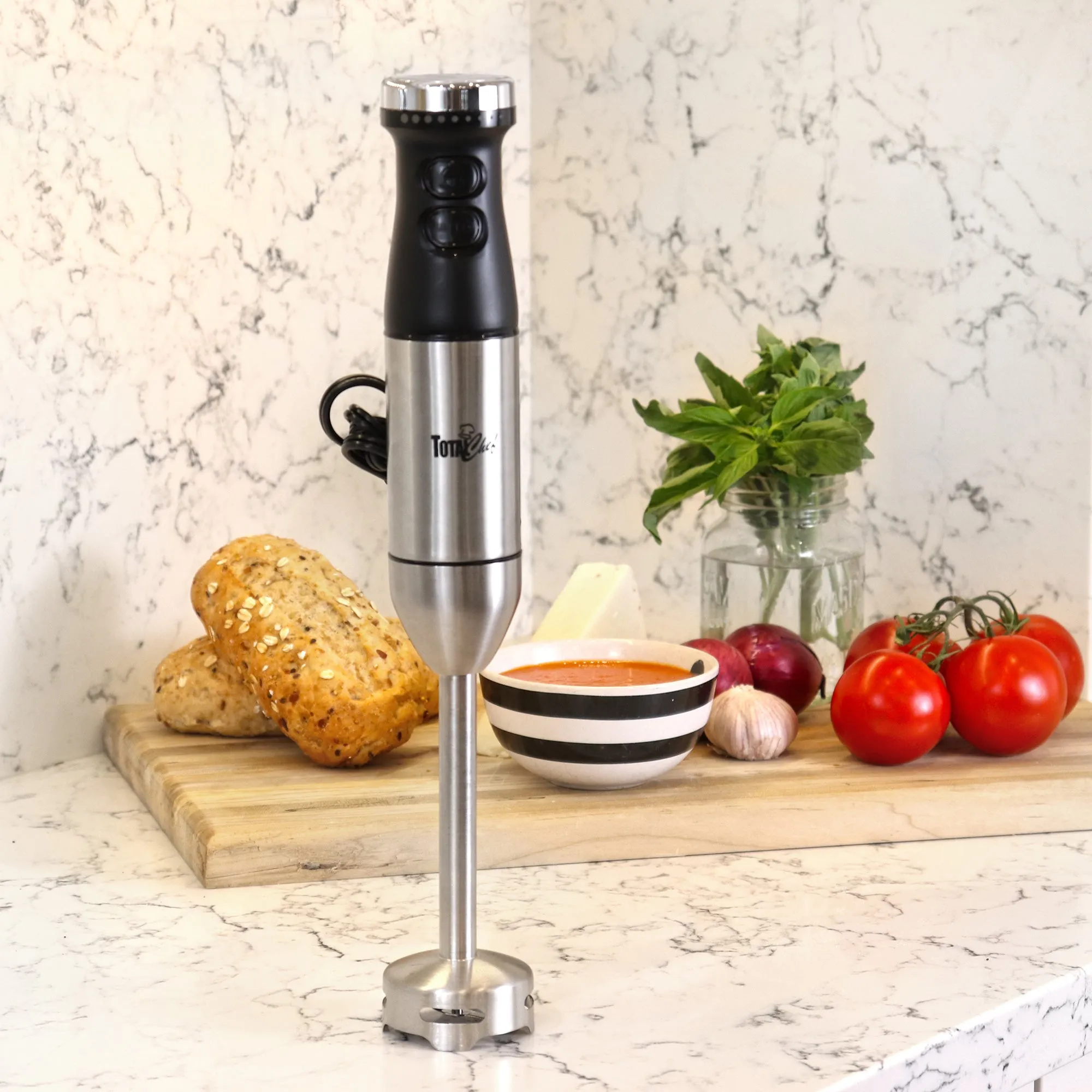 Total Chef Hand Blender | Variable Speed Immersion Blender | 225W With Turbo Boost | Black & Silver | Ergonomic Handle | Stainless Steel Blade | Blend Mix Puree | Soups Smoothies Dips | Easy to Clean