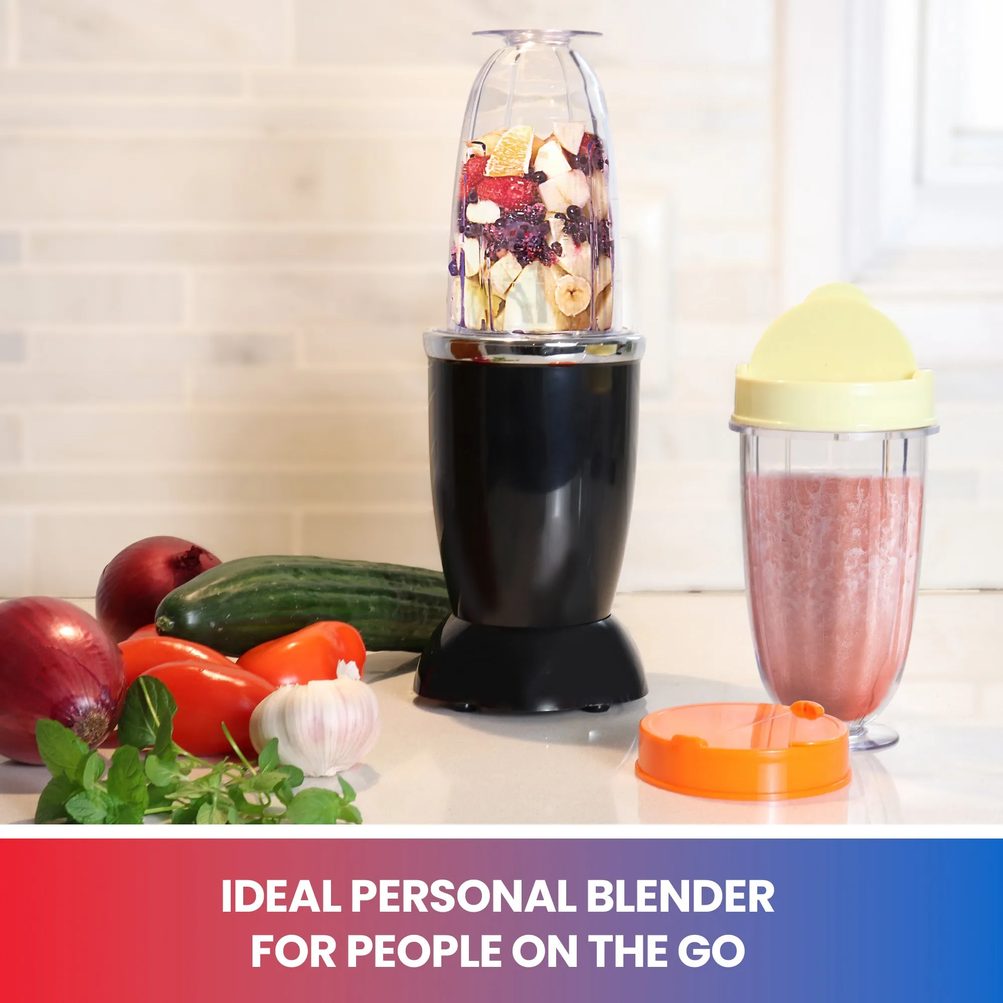 Total Chef Miracle Blender, 12 pc Bullet Blender Set with Heavy Duty Quad Blade, 1L Carafe, Travel Cups and Lids, Dishwasher-Safe Accessories, for smoothies, shakes, sauces, salsas, baby food