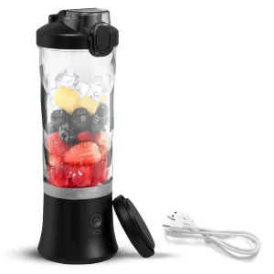Total Chef Portable Blender, 20 oz (600 mL) Cordless Personal Blender for Smoothies and Shakes, Type-C USB Rechargeable Mini Blender, Leakproof Travel Lid, 6 Stainless Steel Blades, Black